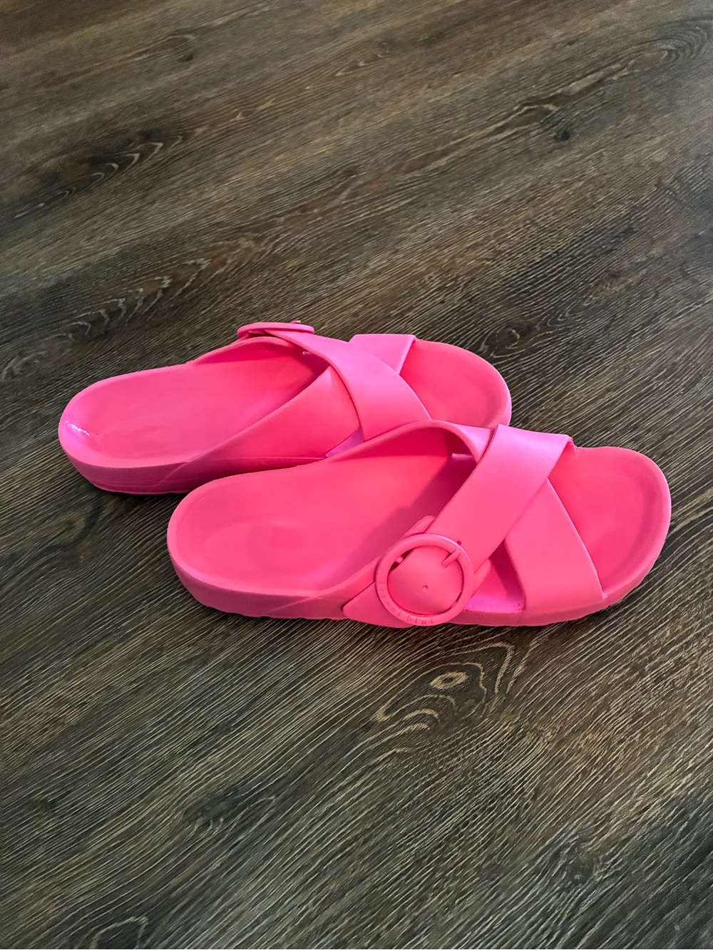 Gianni Bini Hot Pink Cross-Strap Slide Sandals with Buckle
